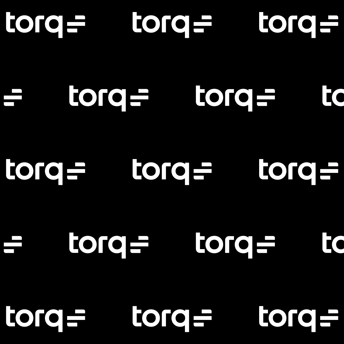 A pattern of white 'torq=' logos on a black background.